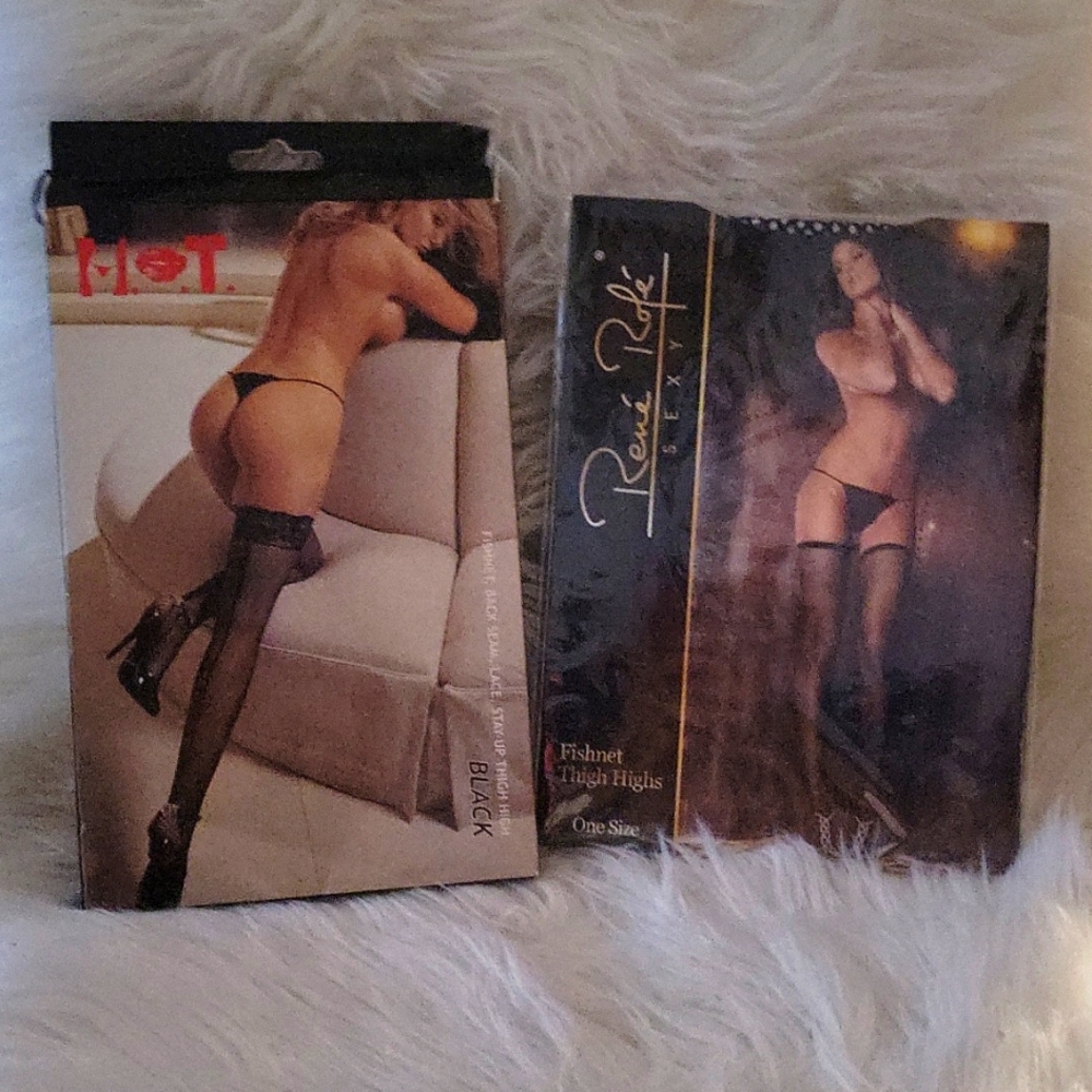 2 pairs of fishnet thigh highs. Brand new, sealed& never opened. Both are black.